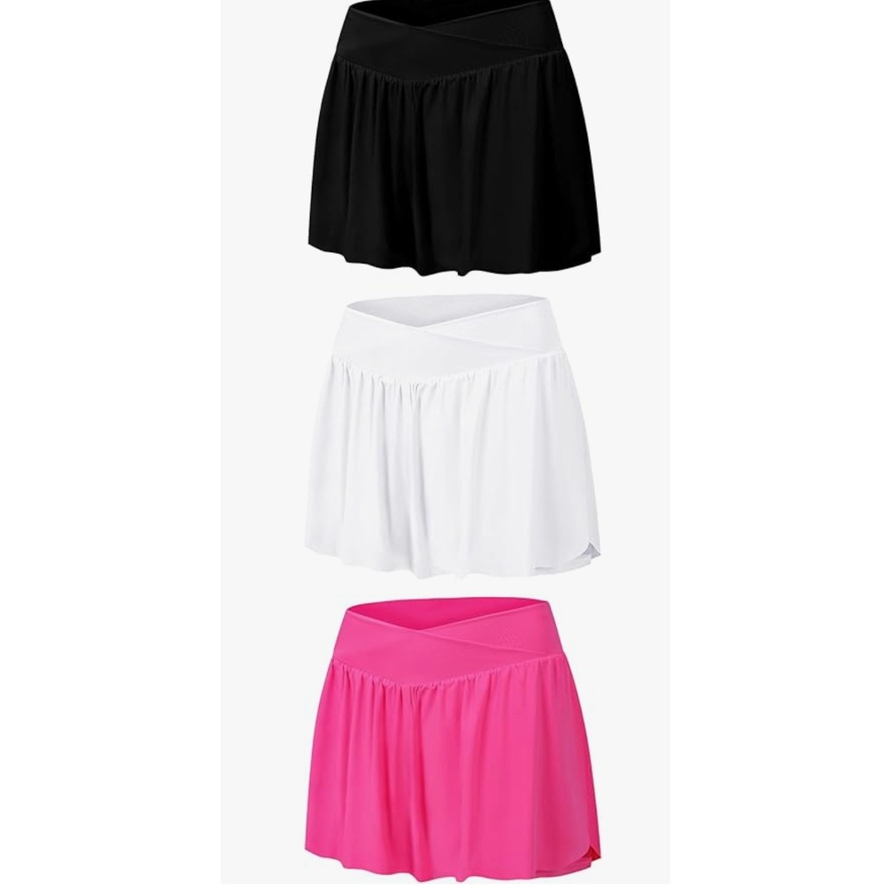Exarus Girls 3 Pack Active Skorts Black White Pink‎ Tennis Golf Skirts Size 10Y